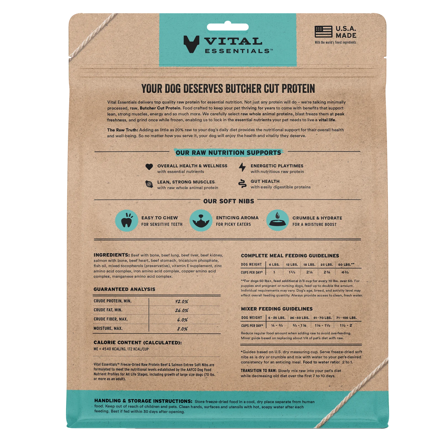 Vital Essentials Beef & Salmon Soft Nibs Meal or Mixer Freeze-Dried Raw Dog Food, 14-oz Bag