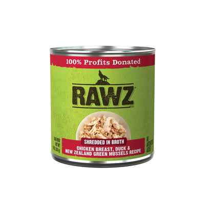 RAWZ® Shredded in Broth Chicken Breast, Duck & New Zealand Green Mussels Recipe, Wet Dog Food, 10-oz Case of 12