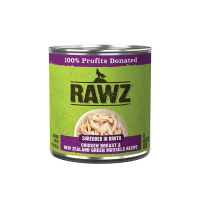 RAWZ® Shredded in Broth Chicken Breast & New Zealand Green Mussels Recipe, Wet Dog Food, 10-oz Case of 12