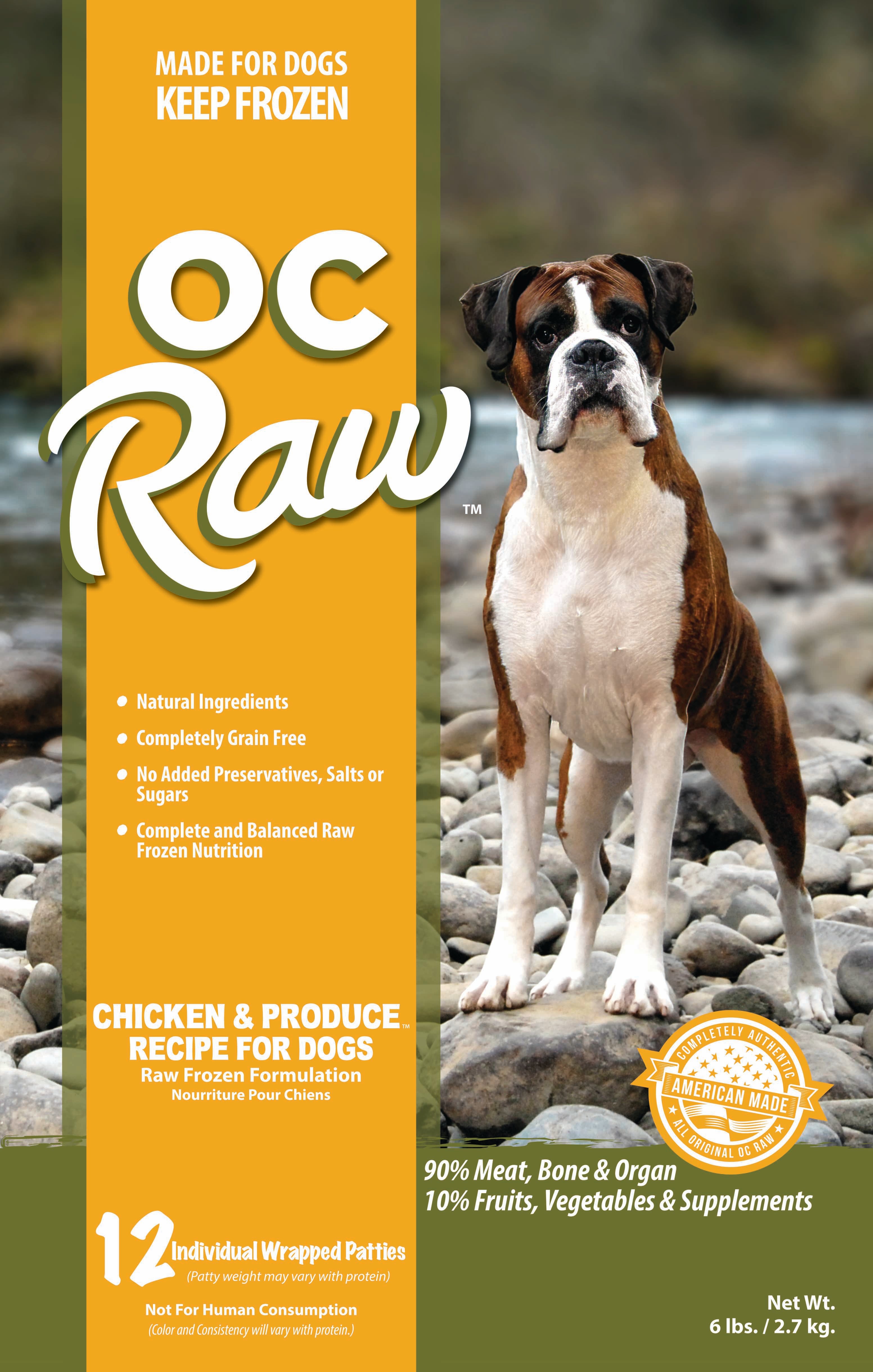 OC Raw Dog Chicken and Produce Patties Frozen Raw Dog Food 6.5