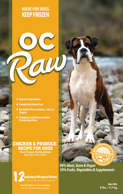 OC Raw Dog Chicken and Produce Patties, Frozen Raw Dog Food, 6.5-lb Bag