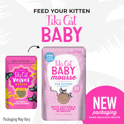 Tiki Cat Baby Mousse Kitten, Chicken And Chicken Liver In Broth Recipe 2.4-oz Pouch, Wet Cat Food