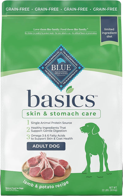 Blue Buffalo Basics Grain-Free Skin & Stomach Care, Lamb & Potato Recipe 22-lb, Dry Dog Food