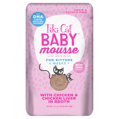 Tiki Cat Baby Mousse Kitten, Chicken And Chicken Liver In Broth Recipe 2.4-oz Pouch, Wet Cat Food