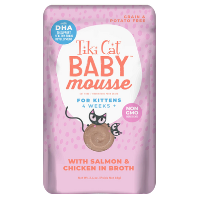 Tiki CatBaby Mousse Kitten, Salmon And Chicken In Broth Recipe 2.4-oz Pouch, Wet Cat Food