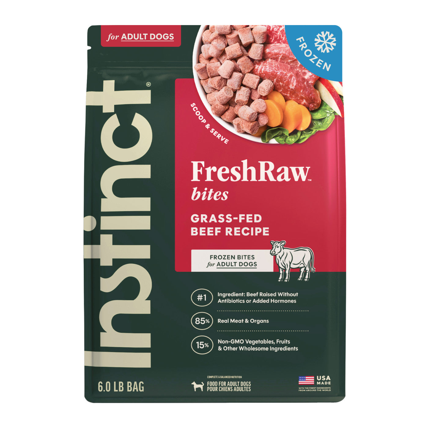 Instinct FreshRaw Bites Grass-Fed Beef Recipe, Frozen Raw Dog Food