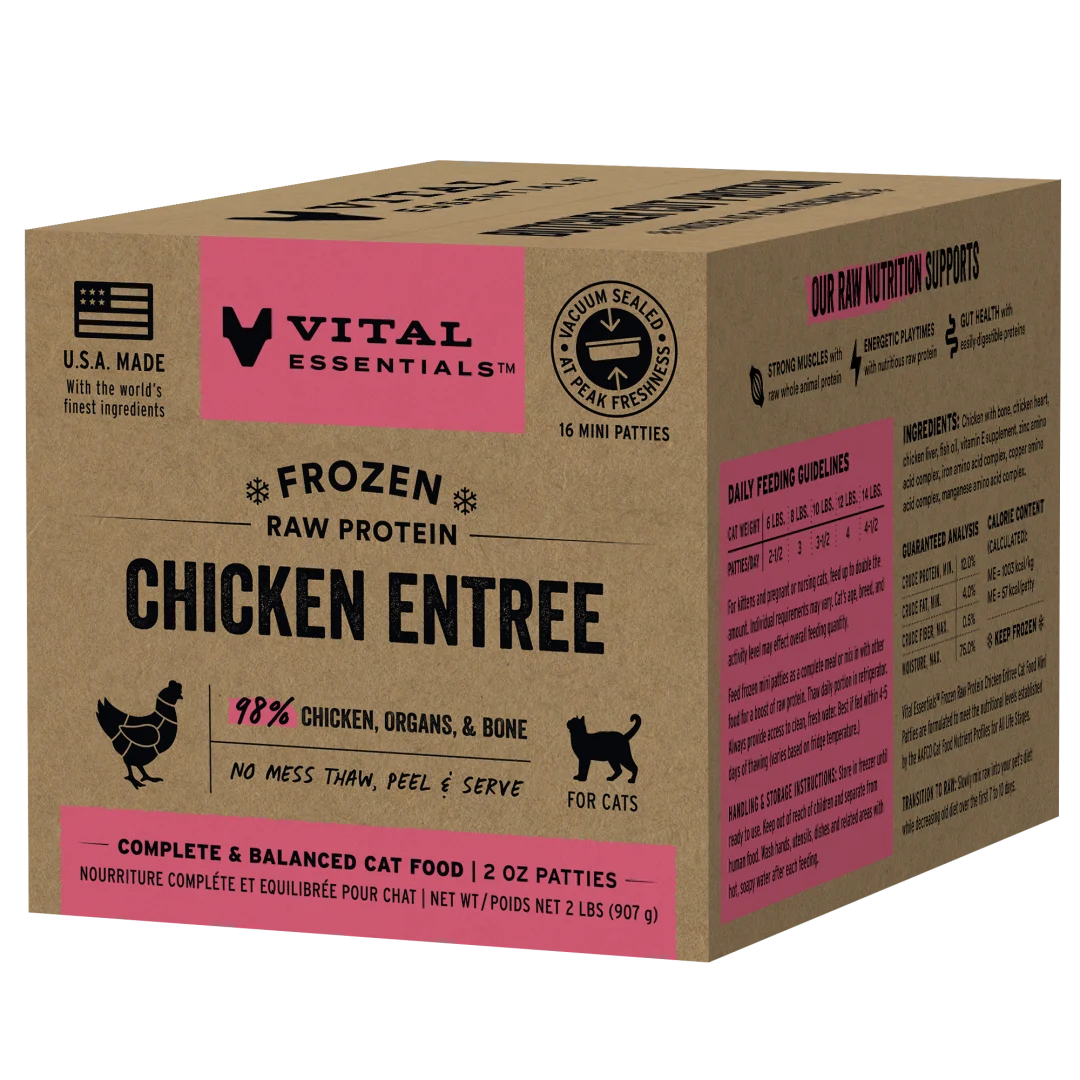 Vital Essentials Chicken Patties Frozen Raw Cat Food, 2-lb Box