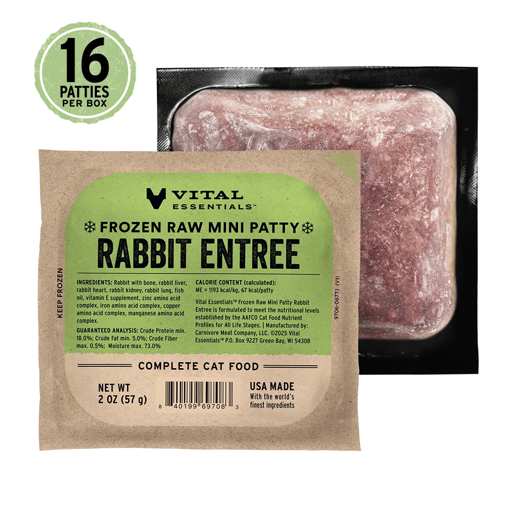 Vital Essentials Rabbit Patties Frozen Raw Cat Food, 2-lb Box