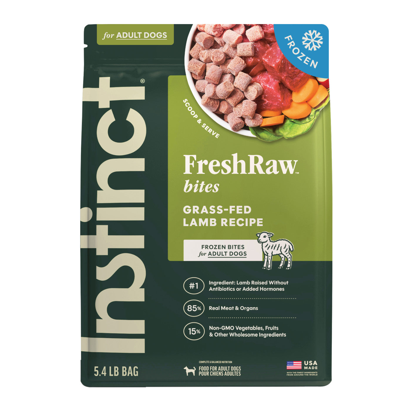 Instinct FreshRaw Bites Grass-Fed Lamb Recipe, Frozen Raw Dog Food, 2.7-lb Bag