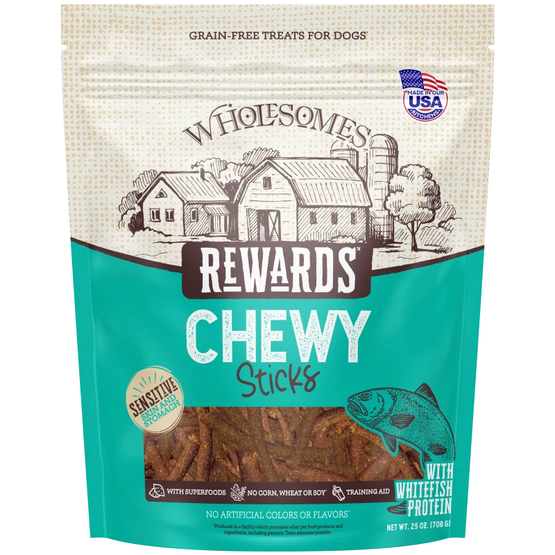 Wholesomes Rewards Chewy Sticks, Whitefish Recipe, Dog Treat, 25-oz Bag