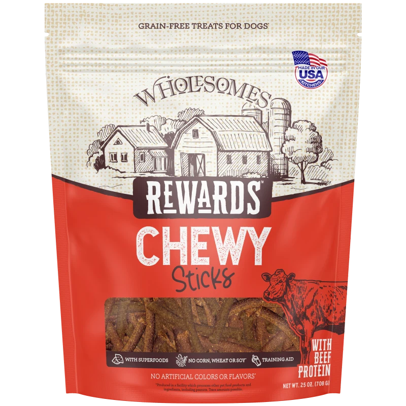 Wholesomes Rewards Chewy Beef Sticks, Dog Treats, 25-oz Bag