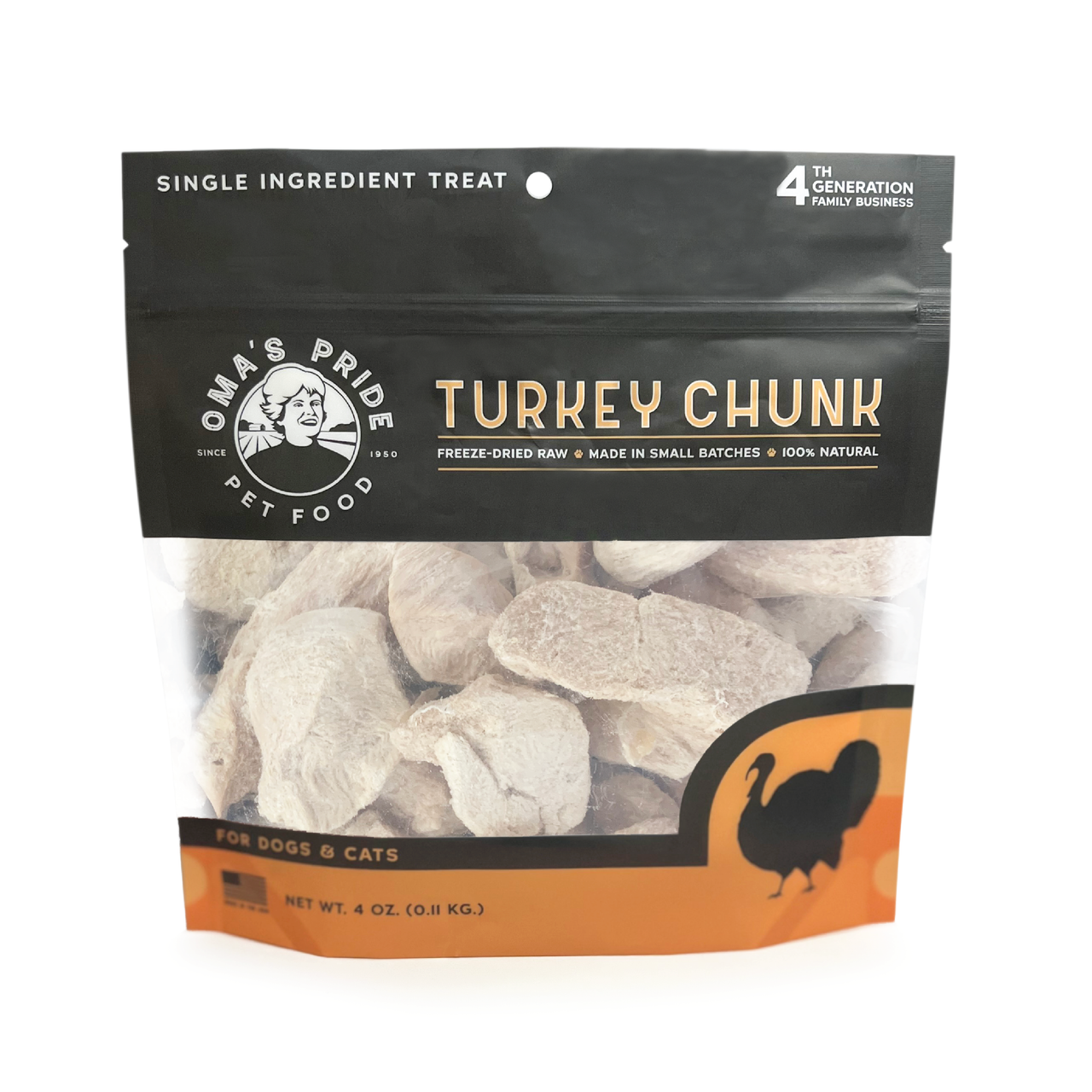 Oma's Pride Turkey Breast Chunks, Dog & Cat Treats, 4-oz Bag