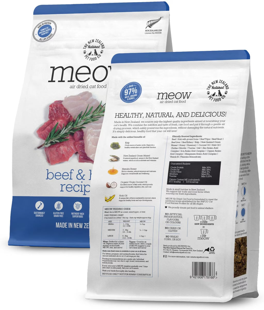 The New Zealand Natural Pet Food Co Meow Beef & Hoki Recipe, Air-Dried Cat Food, 26.5-oz Bag