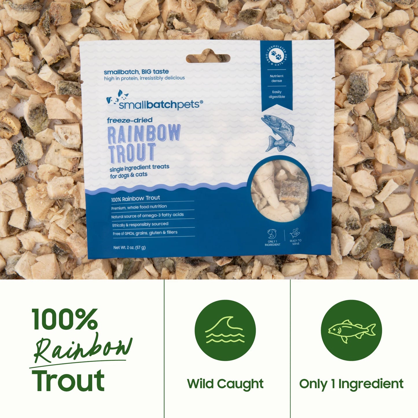 Smallbatch Freeze-Dried Rainbow Trout, Dog & Cat Treat, 2-oz Bag