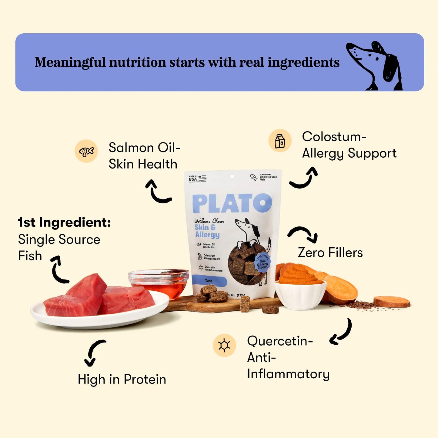 Plato Wellness Chews Skin & Allergy, Dog Treats