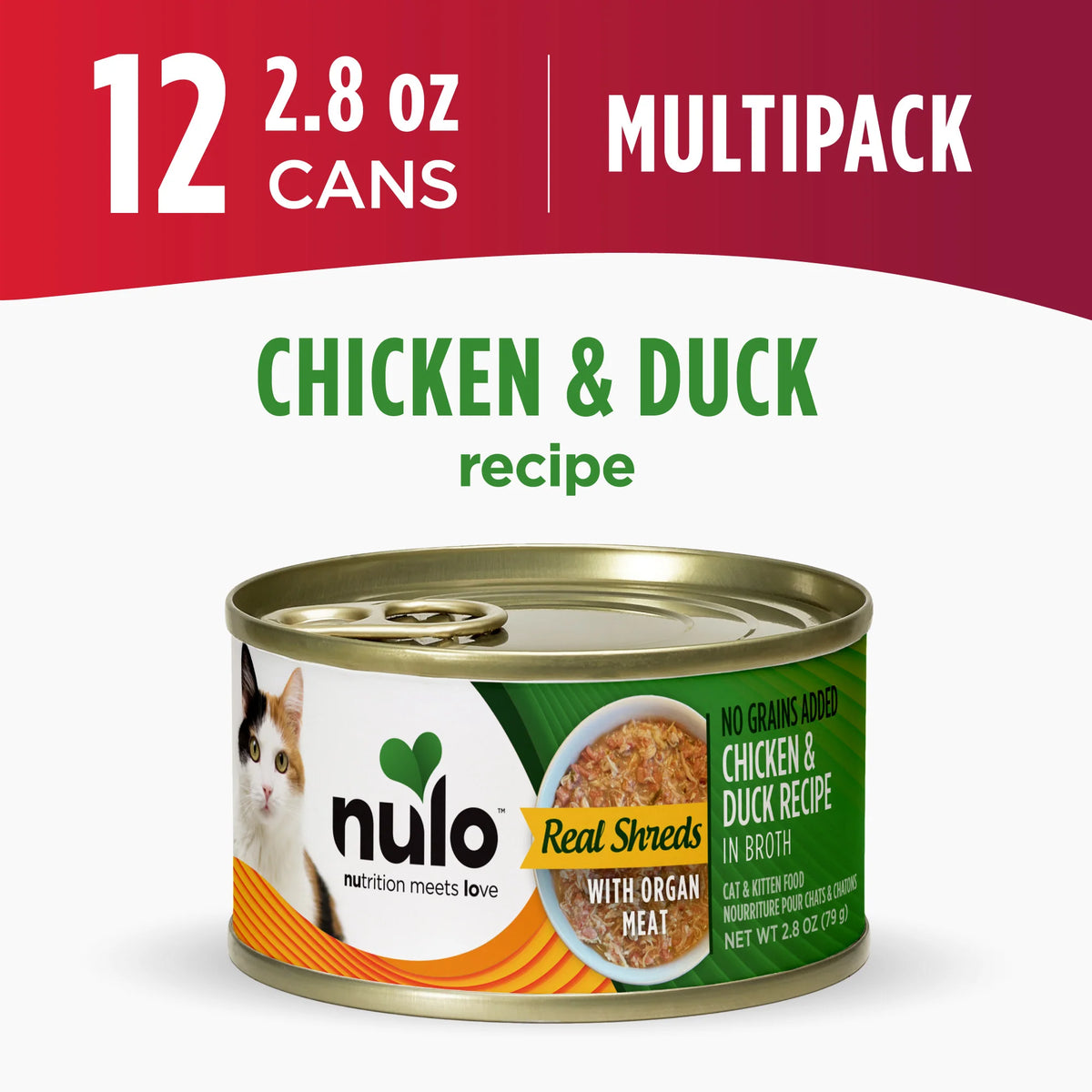 Nulo Real Shreds with Organ Meat Chicken & Duck Recipe, Wet Cat Food, 2.8-oz Case Of 12