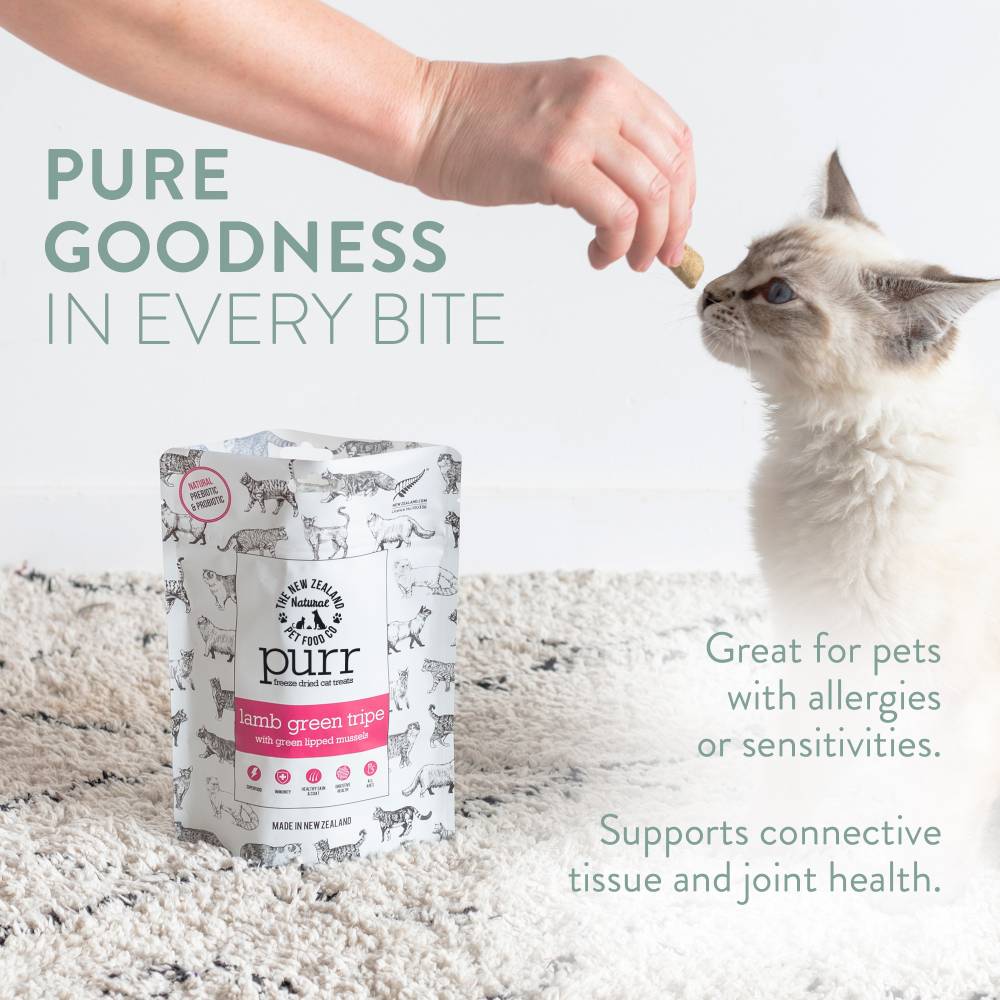 The New Zealand Natural Pet Food Co Purr Lamb Green Tripe, Freeze-Dried Cat Treats, 1.4-oz Bag