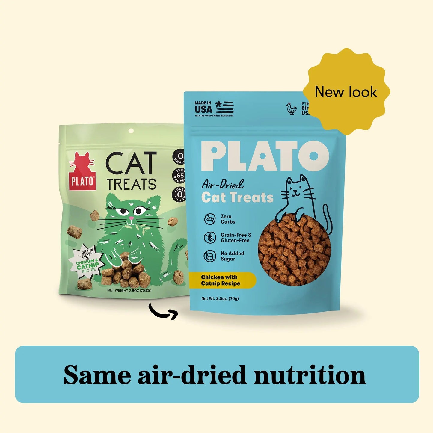 Plato Air-Dried Chicken & Catnip, Cat Treat, 2.5-oz Bag