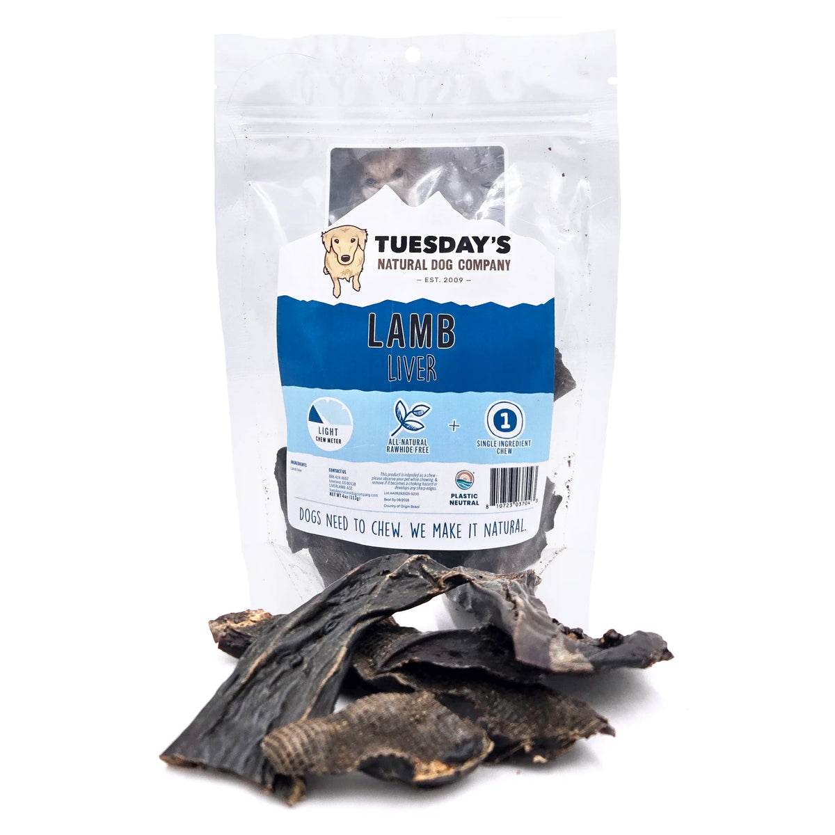 Tuesday's Natural Dog Company, Lamb Liver, Dog Treat, 4-oz Bag