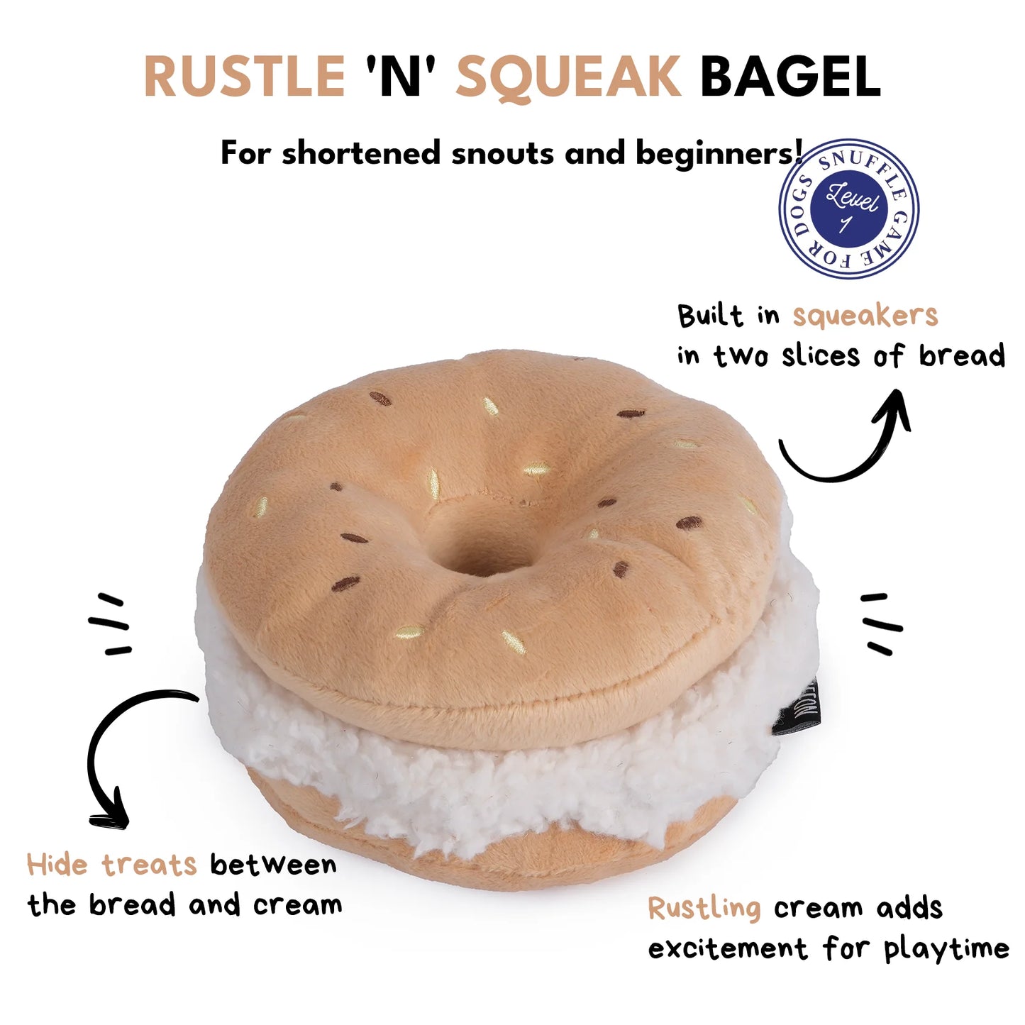 Chewffon Rustle N Squeak Bagel, Dog Toy