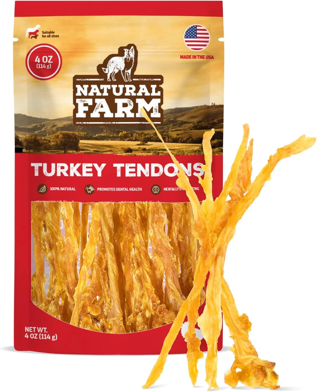 Natural Farm Turkey Tendons, Dog Chews, 4-oz