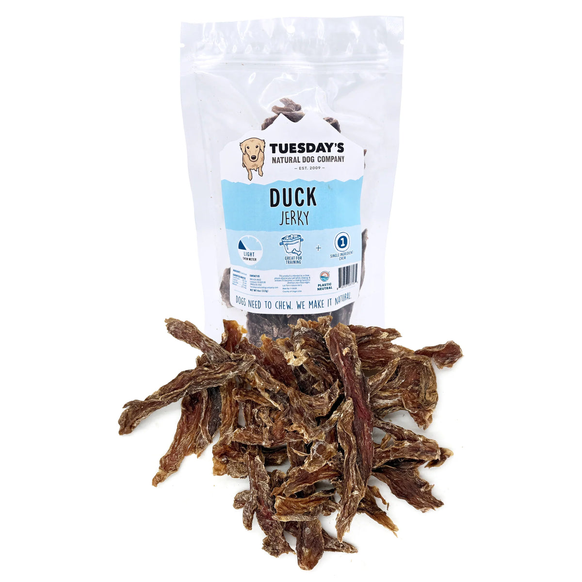 Tuesday's Natural Dog Company Duck Jerky, Dog Treat, 4-oz Bag