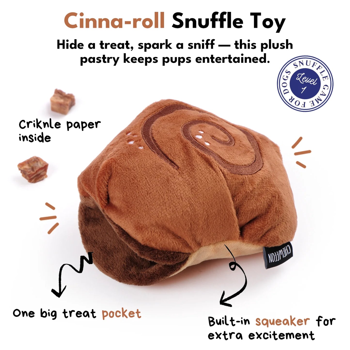 Chewffon Cinnamon Roll Squeaky Snuffle, Dog Toy