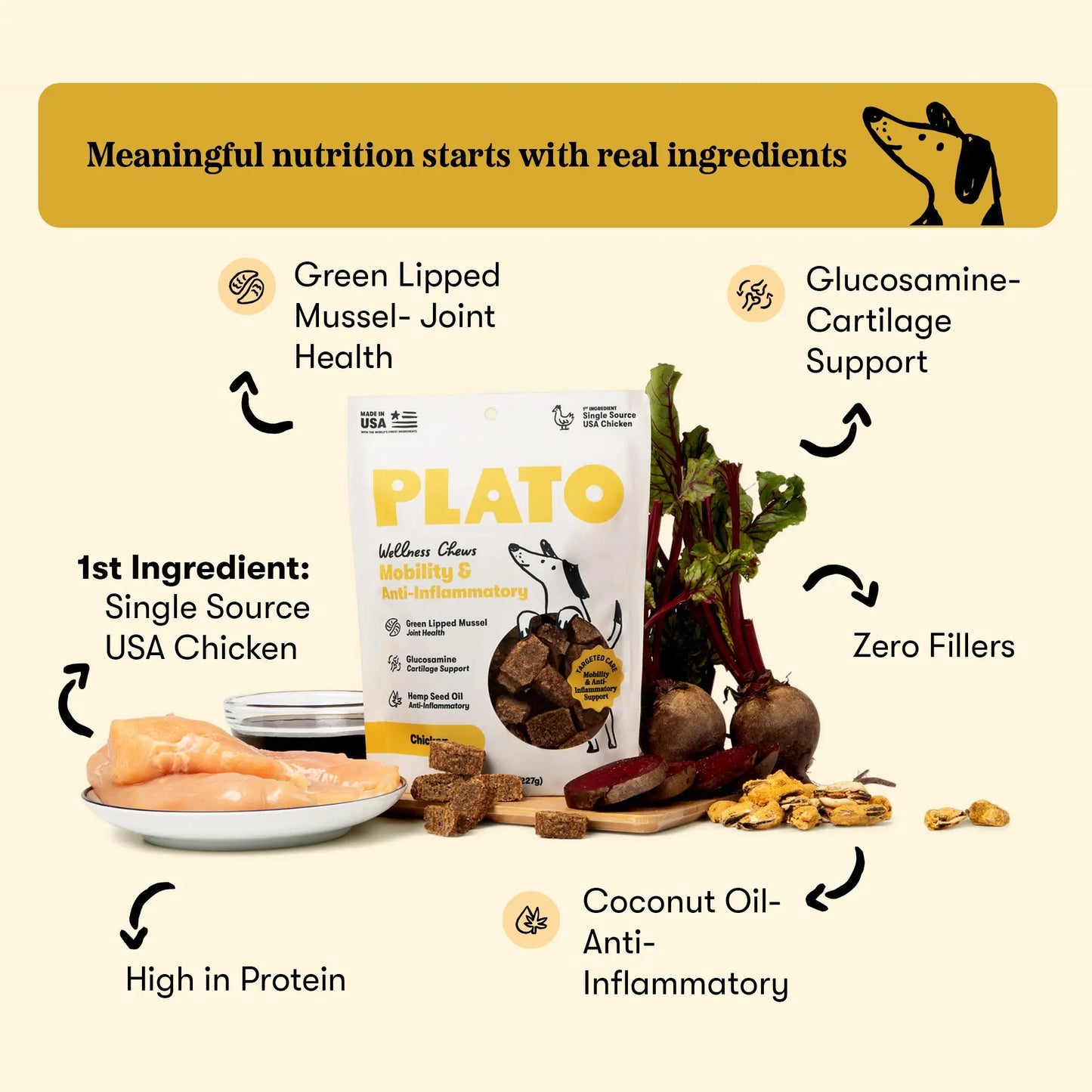 Plato Wellness Chews Mobility & Anti-Inflammatory, Dog Treats