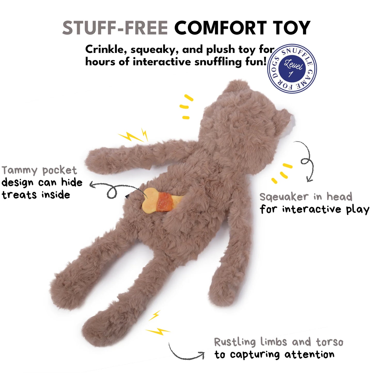 Chewffon Stuffless Bear, Dog Toy