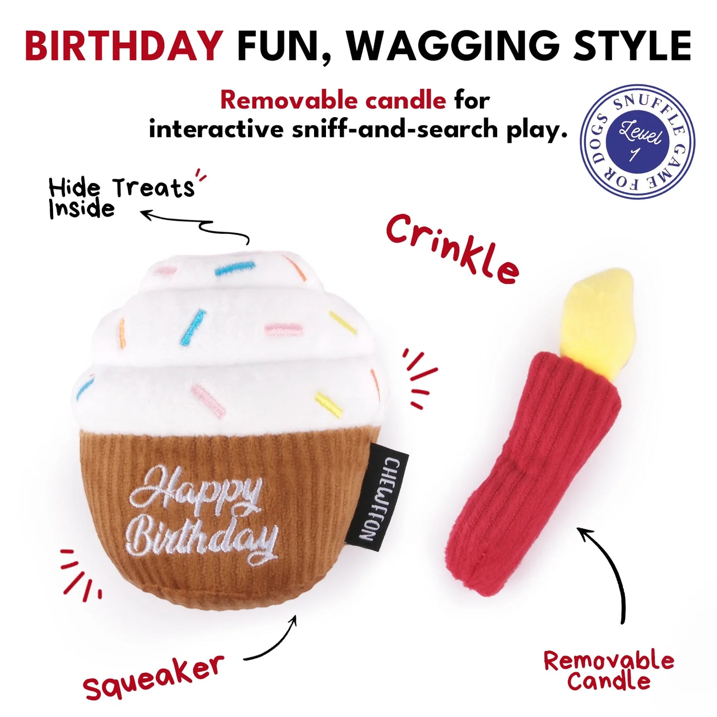 Chewffon Dog Cupcake Squeaky & Crinkle, Dog Toy