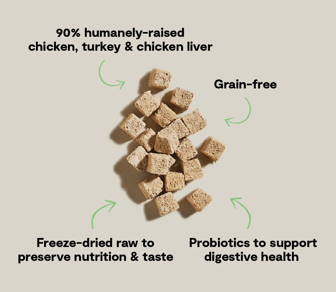 Open Farm Chicken & Turkey Kitty Cube Treats, Freeze-Dried Raw Cat Treats, 1.5-oz Pouch