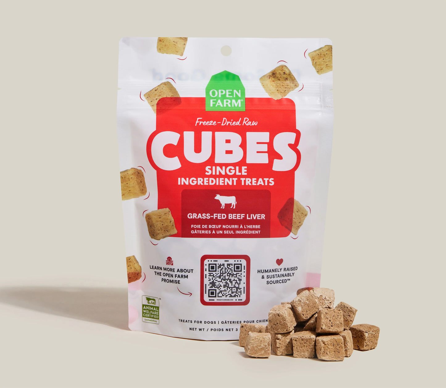 Open Farm Cubes Beef Liver Treat, Freeze Dried Raw Dog Treat, 3-oz Pouch