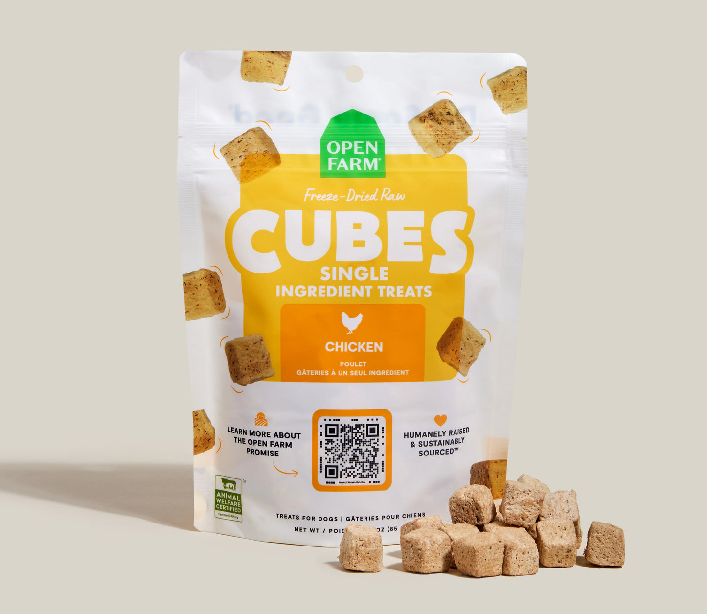 Open Farm Cubes Chicken Treat, Freeze Dried Raw Dog Treat, 3-oz Pouch