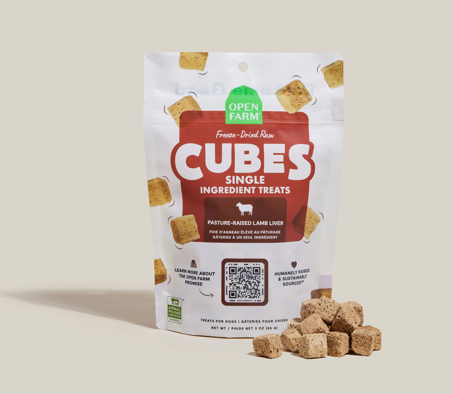 Open Farm Cubes Lamb Liver Treat, Freeze Dried Raw Dog Treat, 3-oz Pouch