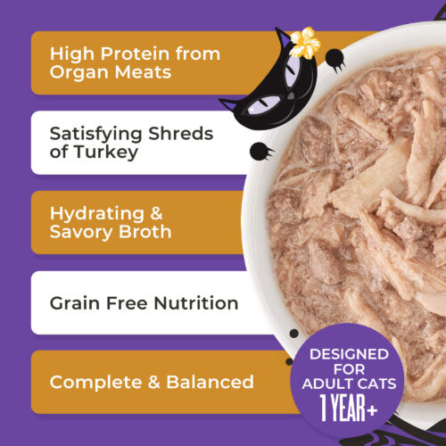Tiki Cat After Dark Shreds Turkey & Turkey Liver Recipe in Broth, Wet Cat Food, 3-oz Case of 12