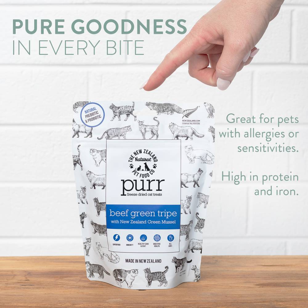 The New Zealand Natural Pet Food Co Purr Beef Green Tripe, Freeze-Dried Cat Treats, 1.4-oz Bag