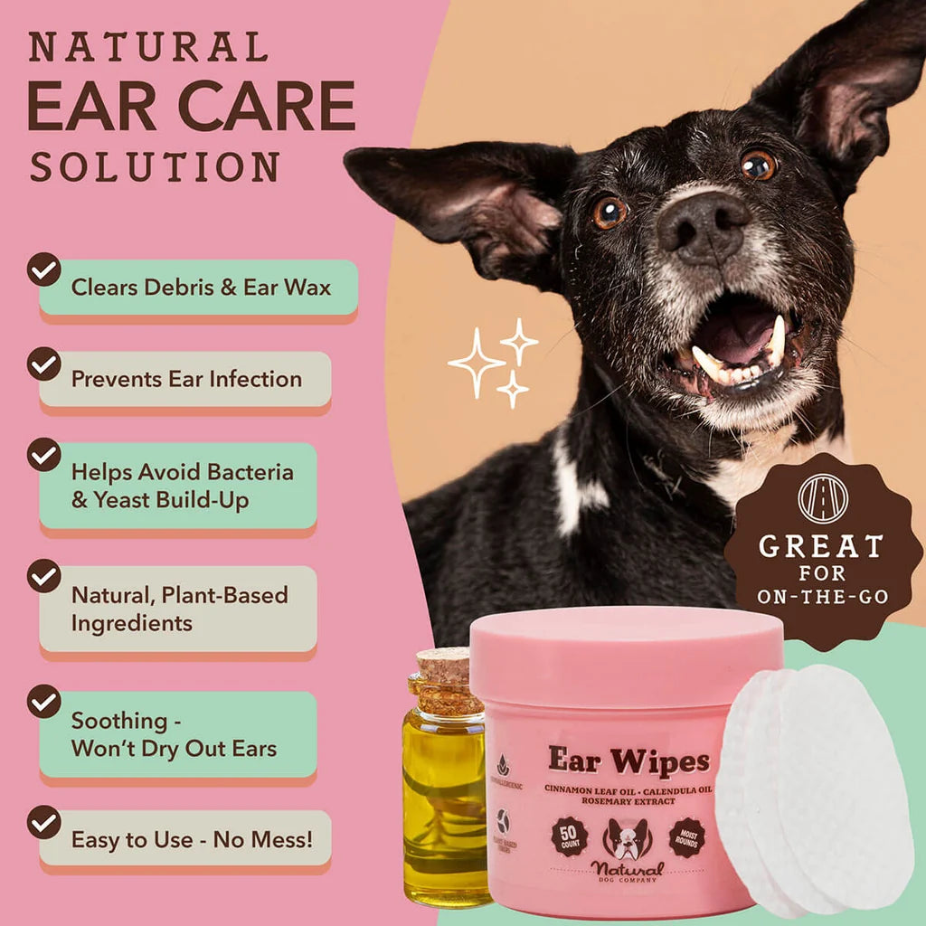 Natural Dog Company Ear Wipes For Dogs, 50-Count
