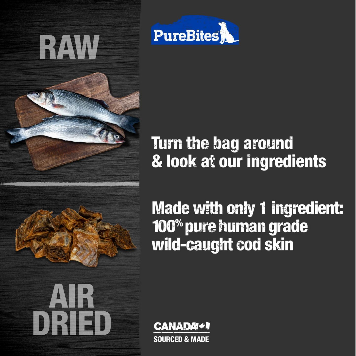 PureBites Cod Skin Jerky, Air Dried Dog Treats, 4.8-oz Bag