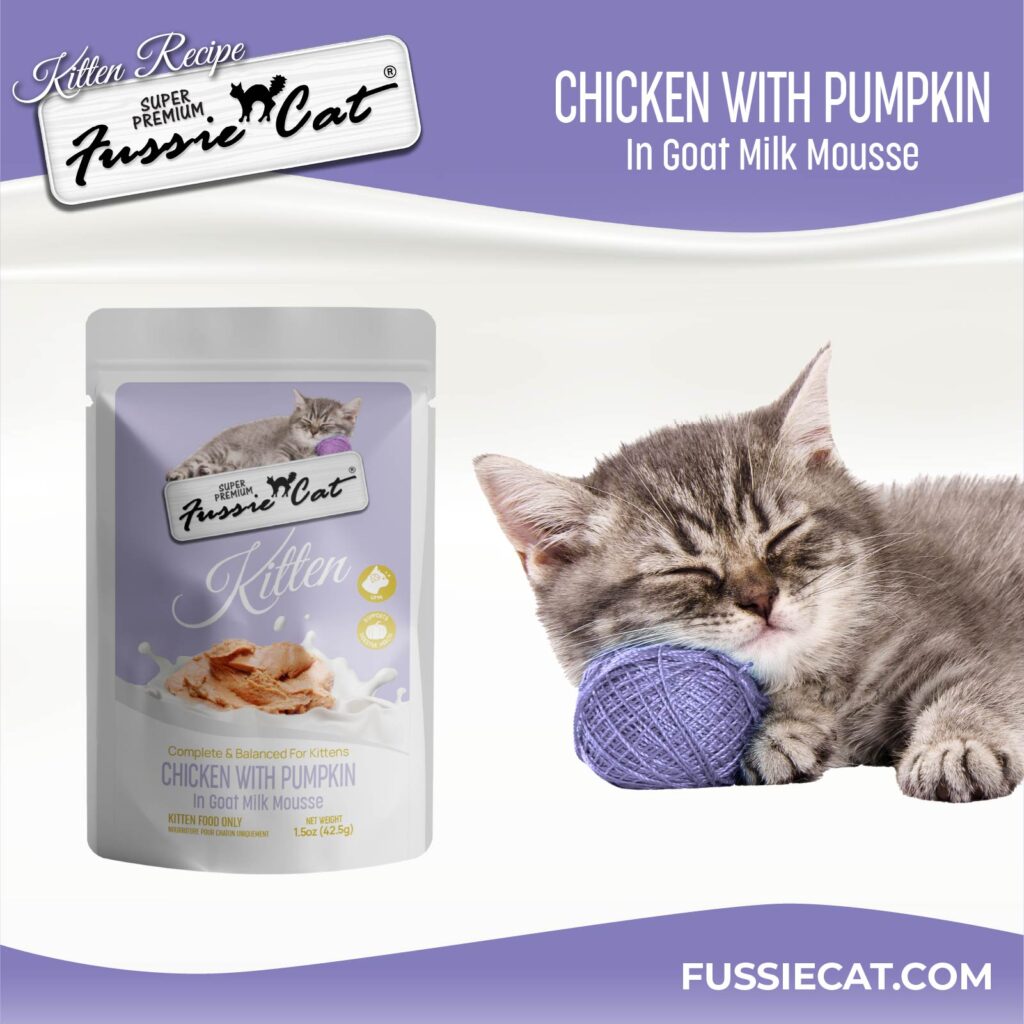 Fussie Cat Chicken with Pumpkin in Goat Milk Mousse Kitten 1.5-oz Pouch, Wet Cat Food, Case of 12