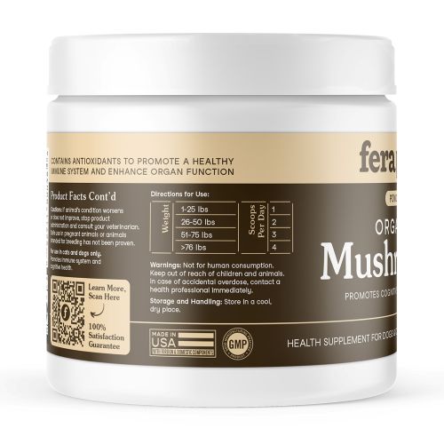 Fera Pets Usda Organic Mushrooms - Immune Support For Dogs and Cats, Pet Supplement, 2.12-oz