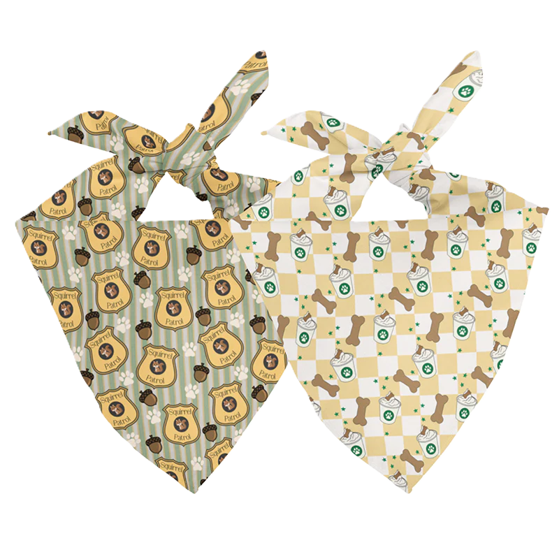 Dog Bandana Co. Squirrel Patrol & Pup Cup Dog Bandana Tie & Snap