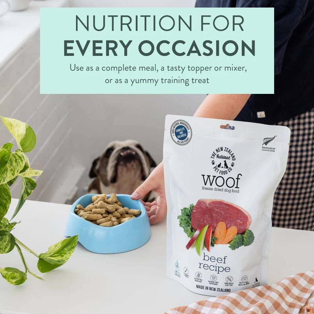 The New Zealand Natural Pet Food Co Woof Beef Recipe, Freeze-Dried Dog Food