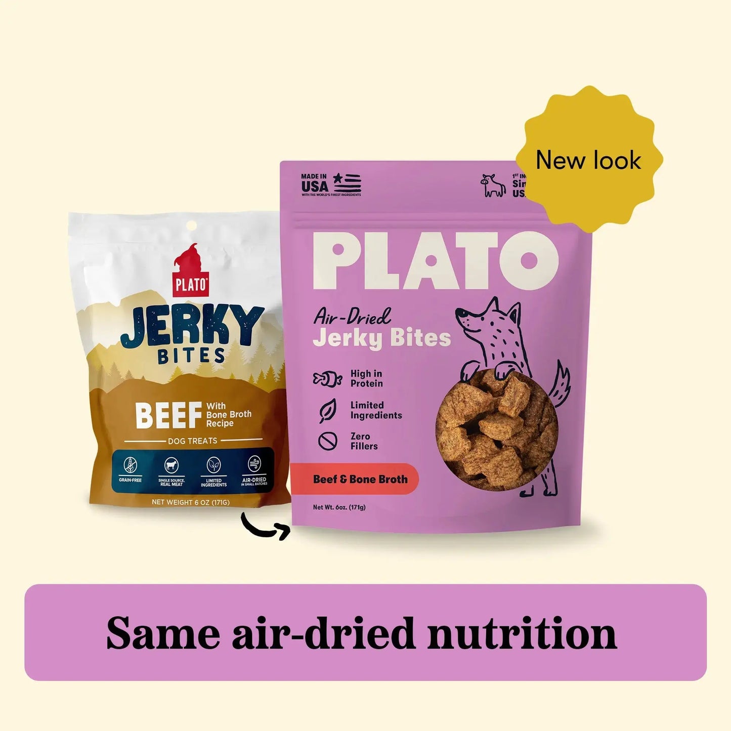 Plato Beef With Bone Broth Jerky Bites, Dog Treat, 6-oz Bag