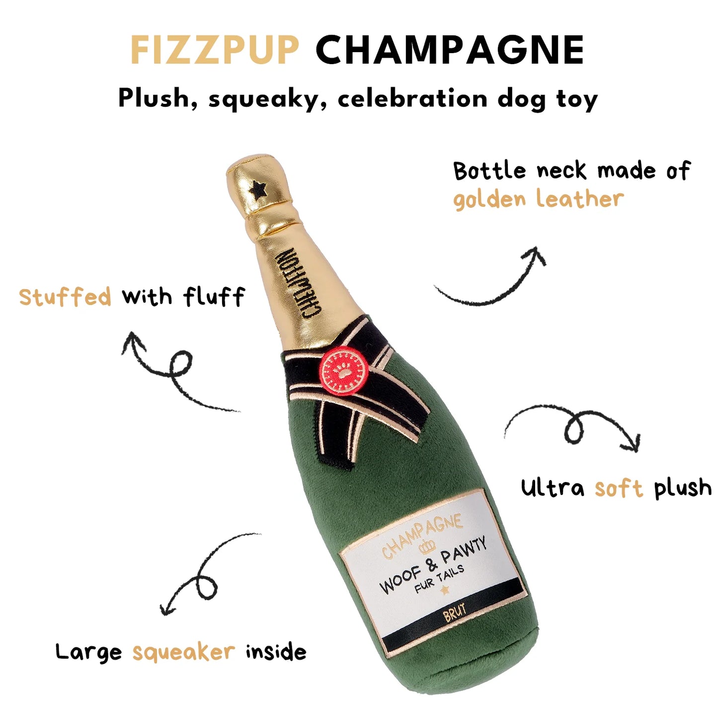 Chewffon Champagne Squeaky, Dog Toy