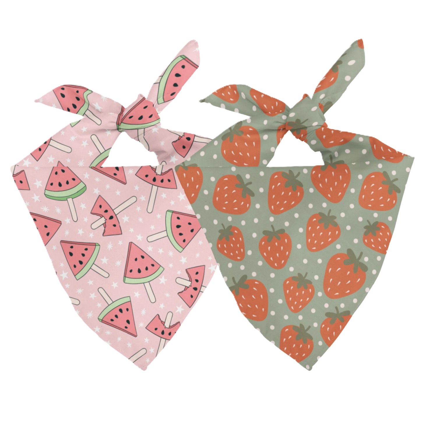 Dog Bandana Co. Watermelon & Strawberry Dog Bandana & Matching Scrunchie Set, Tie & Snap