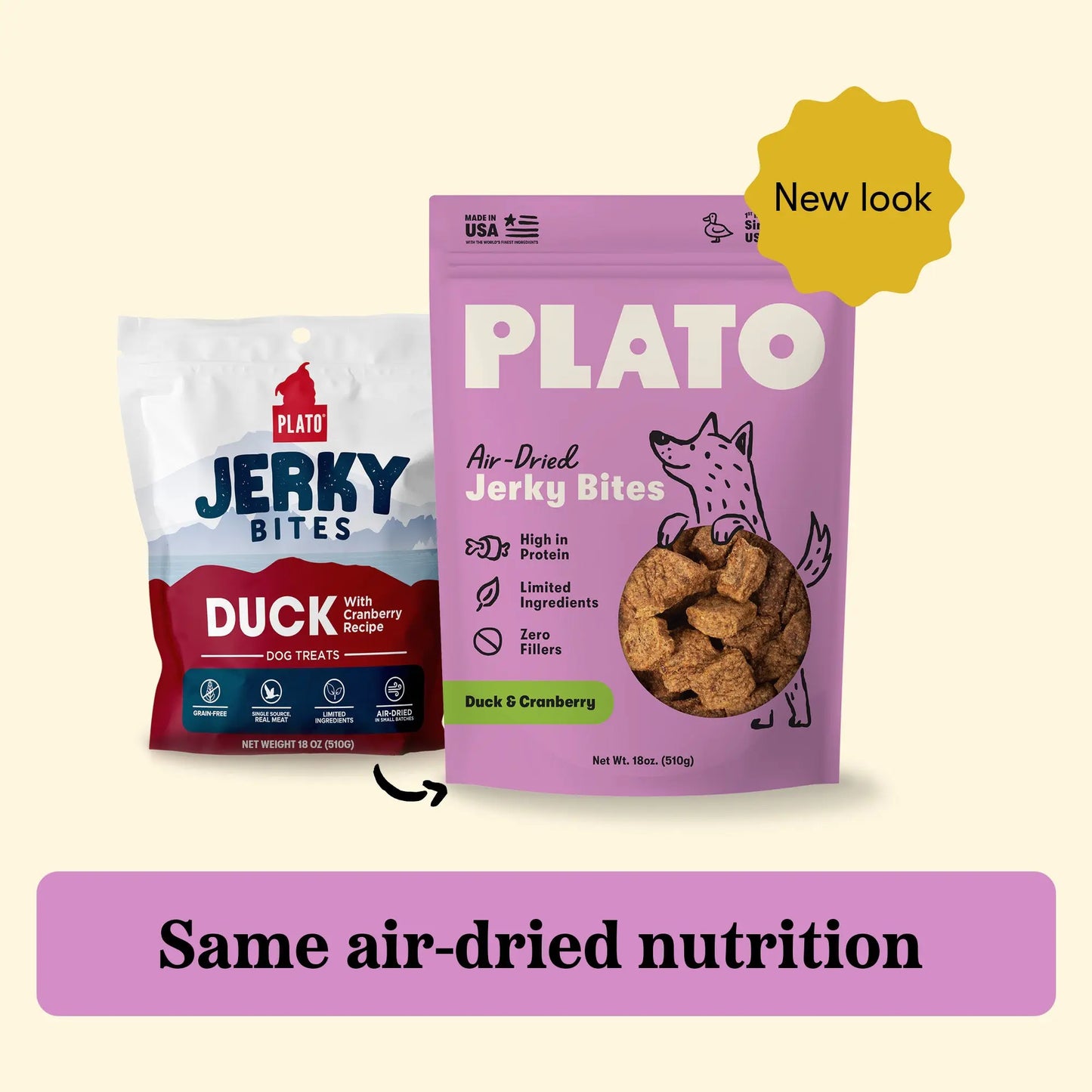 Plato Duck With Cranberry Jerky Bites, Dog Treat, 6-oz Bag
