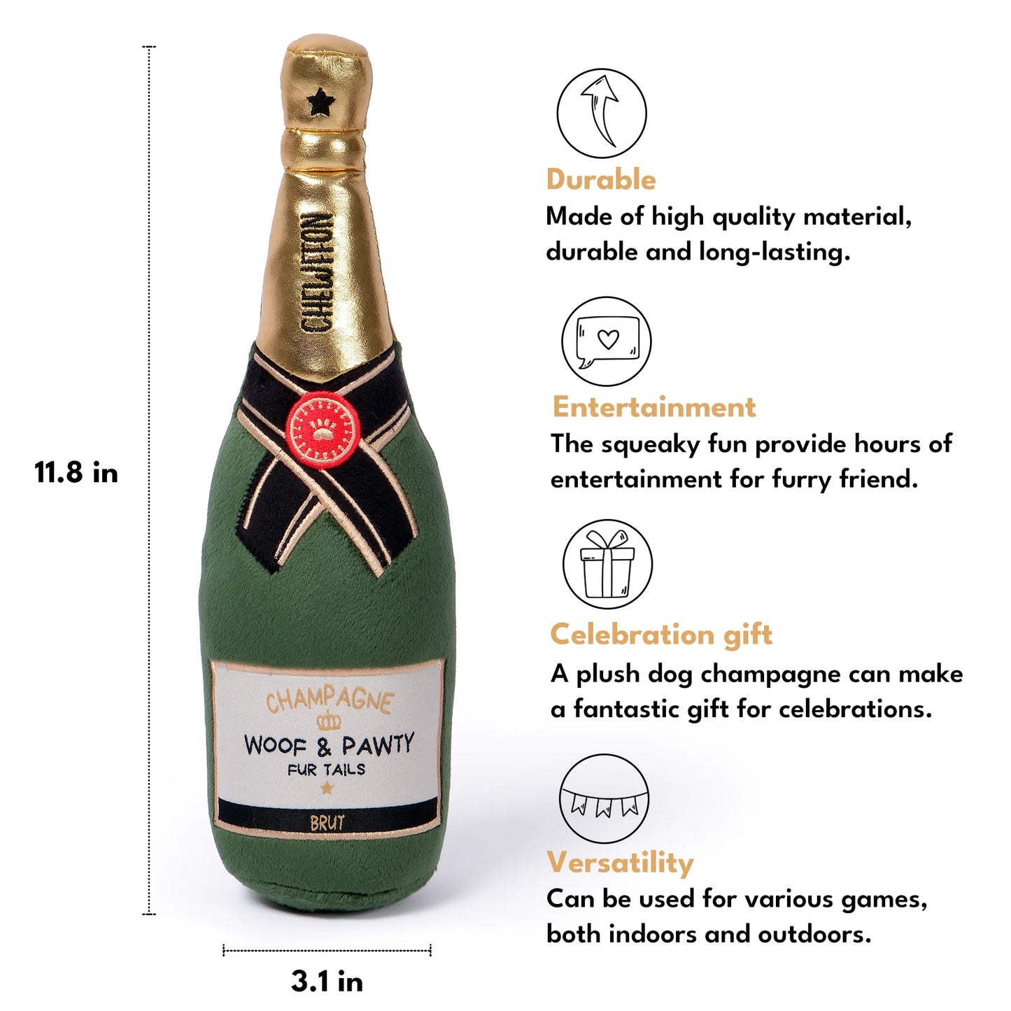 Chewffon Champagne Squeaky, Dog Toy