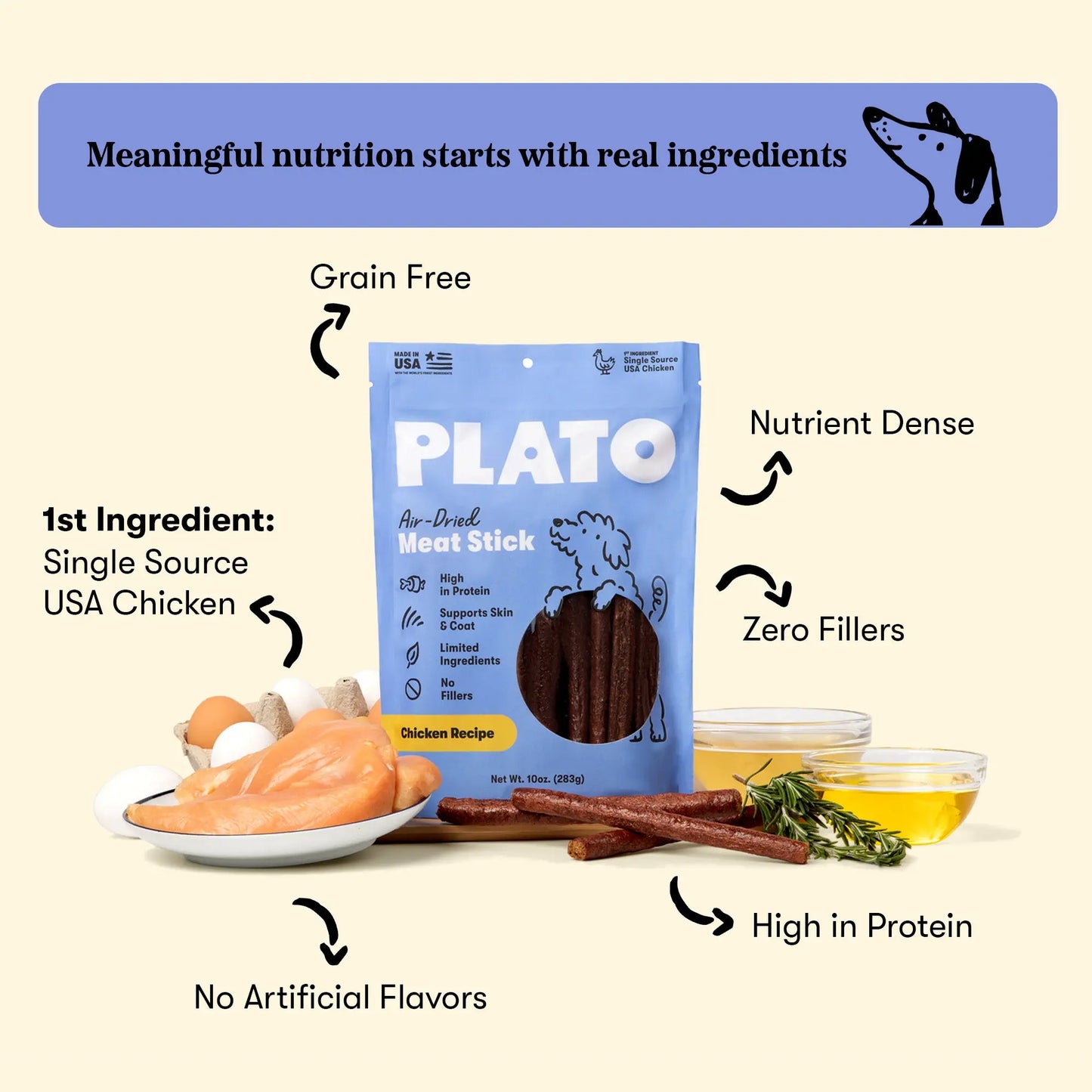 Plato Thinkers Meat Stick Dog Treats, Chicken Recipe