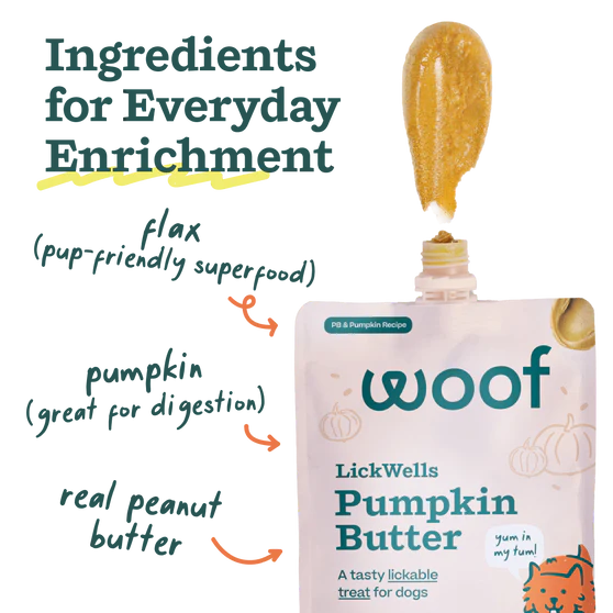 Woof Dog Pumpkin Butter Lickwells, Dog Treat, 12-oz Pouch