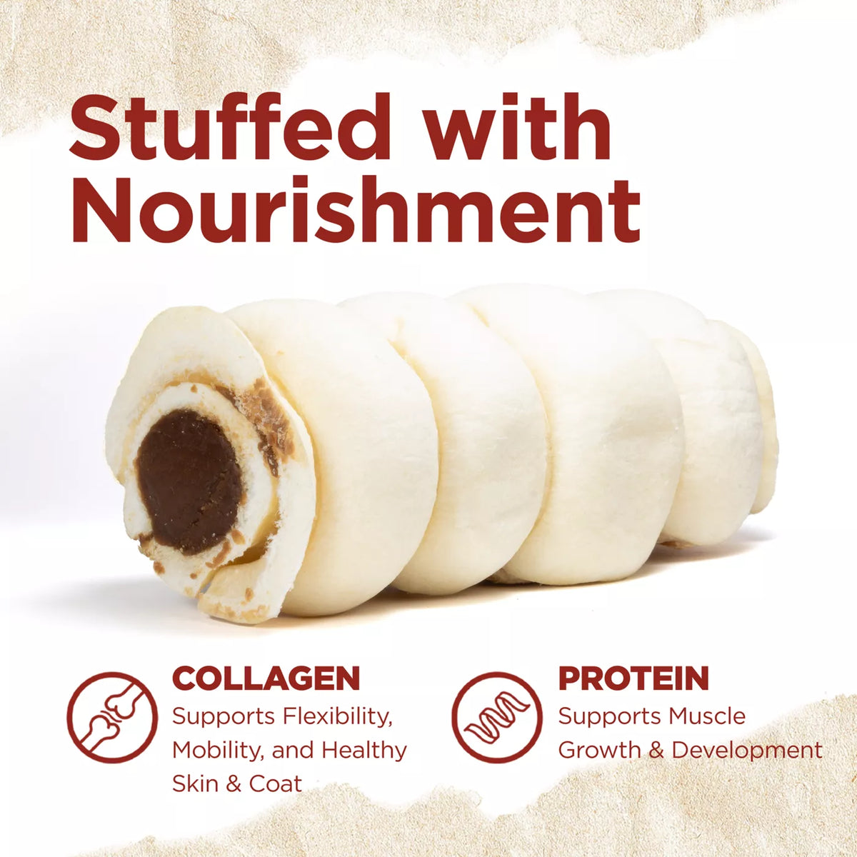 Natural Farm Bully Sticks Stuffed Cheek Roll, Dog Chews, 10-12 in